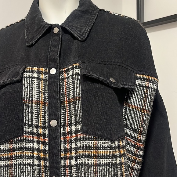 Zara Denim and tweed Shirt Large - Picture 3 of 10
